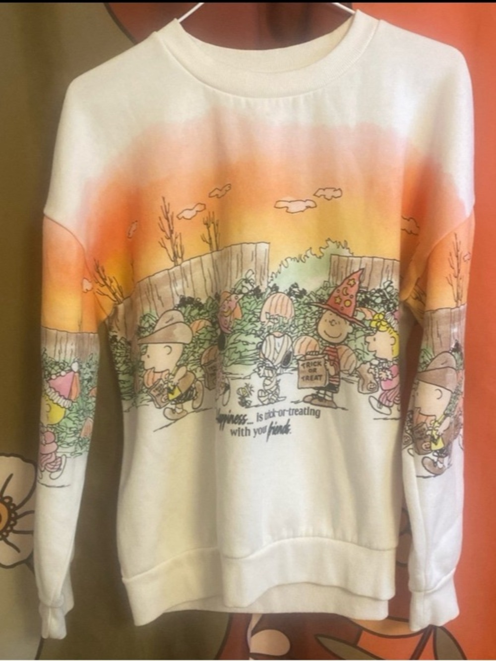 Peanuts White & Orange Ombre Halloween Crewneck Sweater